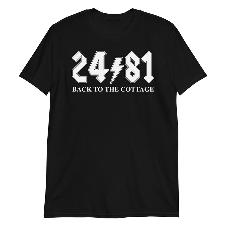 Black unisex t-shirt with "24/81 Rock Band Logo" graphic print, front view