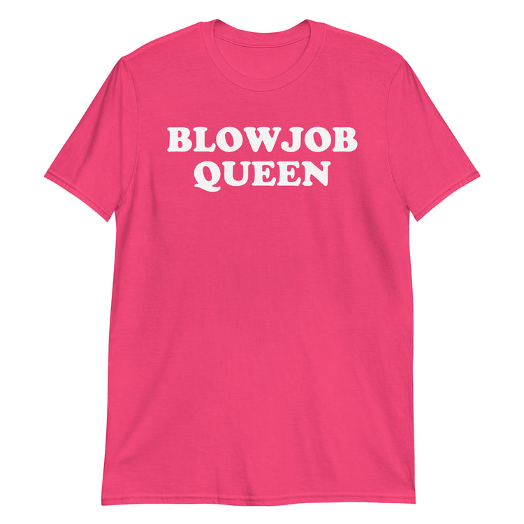 Heliconia unisex t-shirt with "Blowjob Queen" graphic print, front view