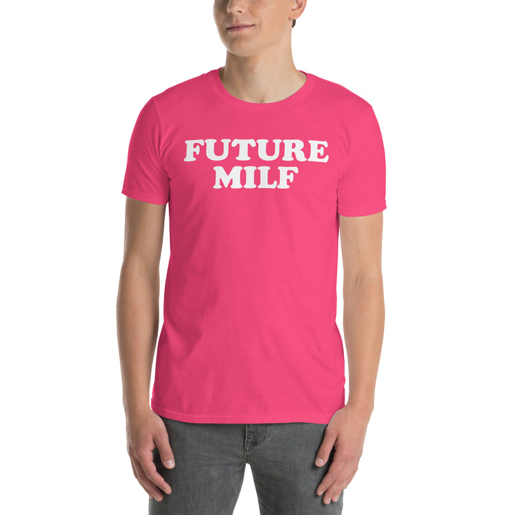 Heliconia unisex t-shirt with "Future MILF" graphic print, front view