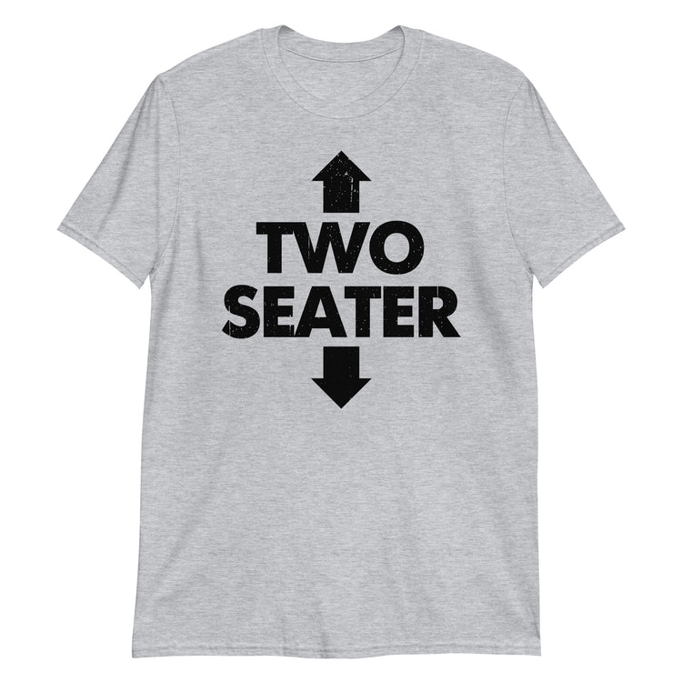 Sport Grey unisex t-shirt with "Two Seater" graphic print, front view